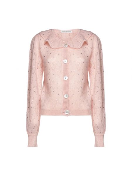 Długi sweter z kryształkami w serca Alessandra Rich różowy