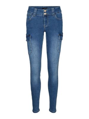 Nohavice s vysokým pásom na zips skinny fit Vero Moda - modrá