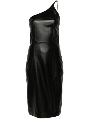 Kožna midi haljina Manokhi crna