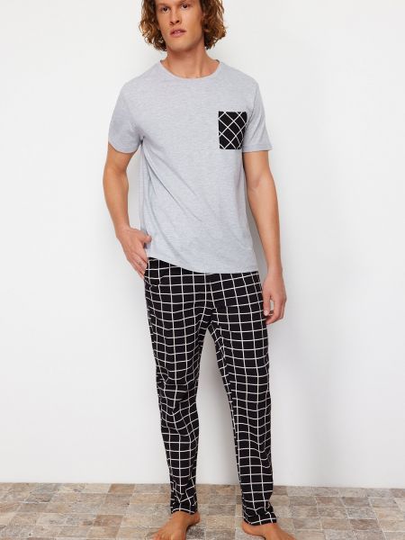 Pletena pižama s karirastim vzorcem Trendyol črna