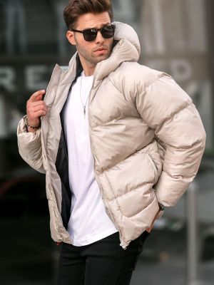 Πουπουλένιο παλτό με κουκούλα Madmext μπεζ