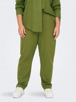 Lněné kalhoty Only Carmakoma zelené