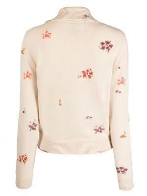 Sweter sznurowany w kwiatki koronkowy Barrie beżowy