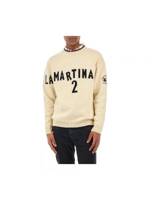 Sweter z wełny merino z okrągłym dekoltem La Martina biały