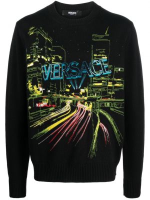 Haftowany sweter Versace czarny