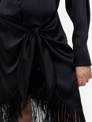 Платье на запах с бахромой H&m черное