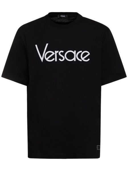 Camiseta de algodón con estampado Versace negro