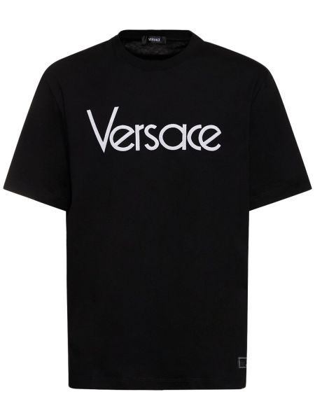 T-shirt i bomull med mönster Versace svart