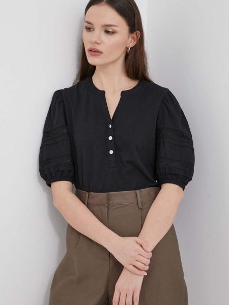 Черная однотонная хлопковая блузка Lauren Ralph Lauren