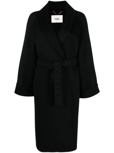Vlnený kabát Fendi čierna