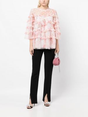 Tüll bluse mit stickerei mit rüschen Needle & Thread pink