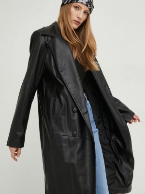 Kožené kabát z polyesteru Answear Lab - černá