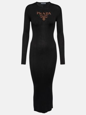 Svilena midi haljina Prada crna