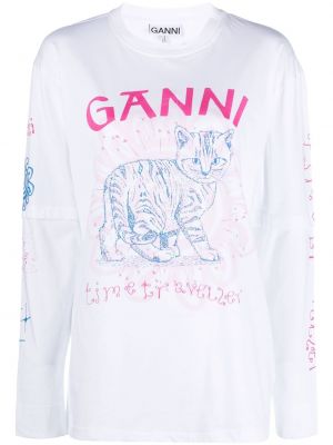 Bavlněné tričko s potiskem Ganni bílé