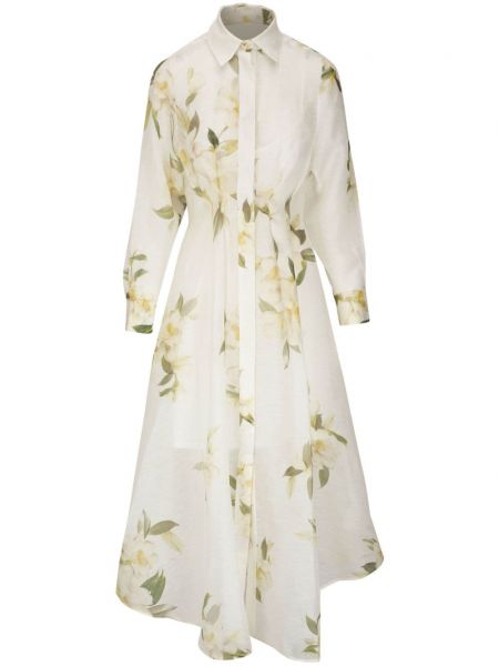 Midi obleka s cvetličnim vzorcem s potiskom Zimmermann bela