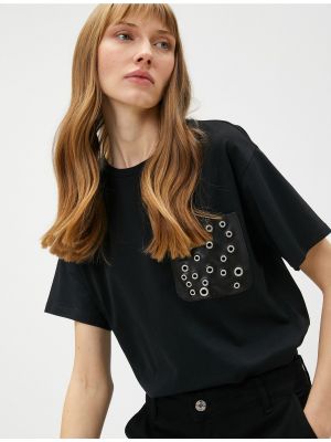 Usnjena majica z žepi iz umetnega usnja Koton črna