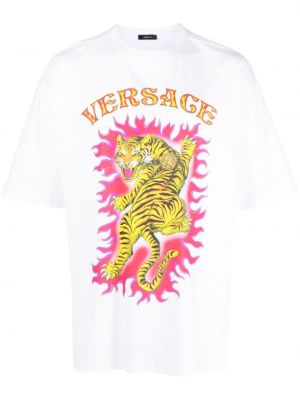 Bombažna majica s potiskom Versace bela