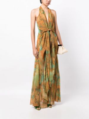 Koktejlové šaty s potiskem s abstraktním vzorem Ronny Kobo hnědé