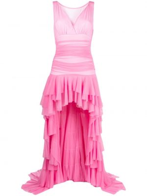 Koktejlové šaty s vysokým pasem z nylonu bez rukávů Norma Kamali - růžová