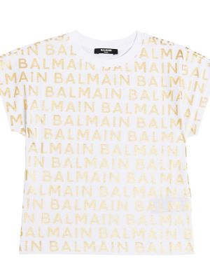 Jersey bomull t-skjorte for jenter Balmain Kids hvit