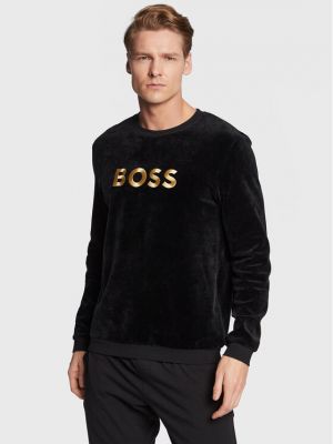 Velúr pulóver Boss fekete