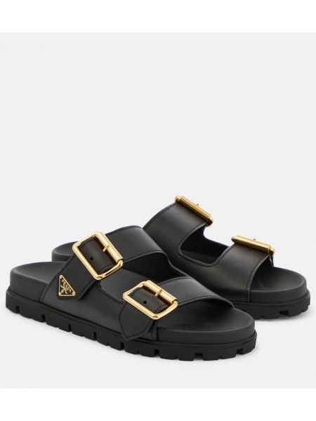Kožené sandále Prada čierna
