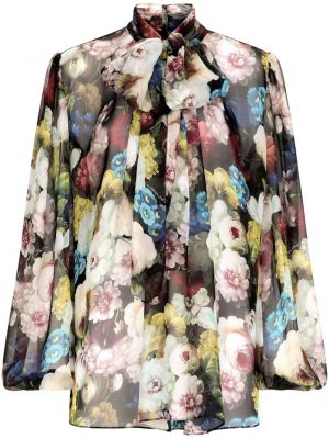 Svilena bluza s cvjetnim printom s printom Dolce & Gabbana crna