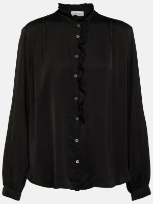 Bluză din satin de catifea cu volane Velvet negru