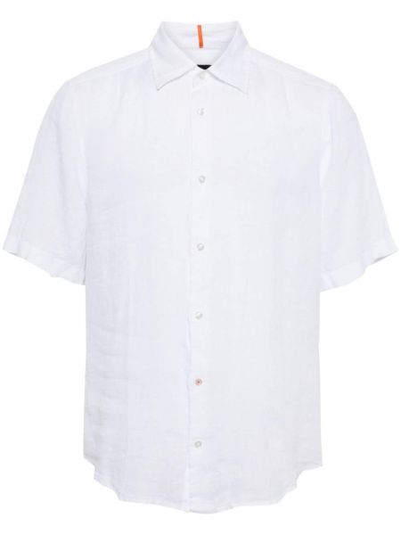Λινό πουκάμισο Boss λευκό