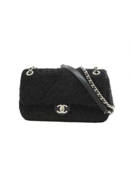Torba na ramię wełniana Chanel Vintage czarna