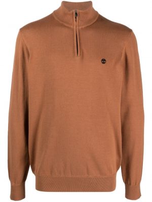 Bavlnený sveter na zips Timberland hnedá