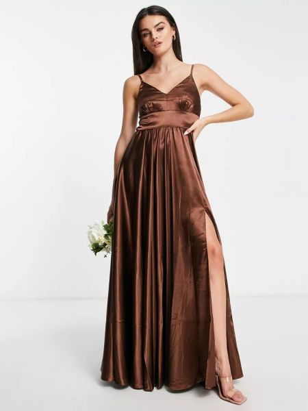 Плиссированное длинное платье Little Mistress коричневое
