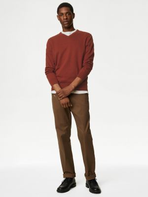 Bavlněný svetr s výstřihem do v Marks & Spencer červený