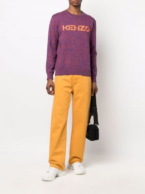 Sweter bawełniany z nadrukiem Kenzo fioletowy