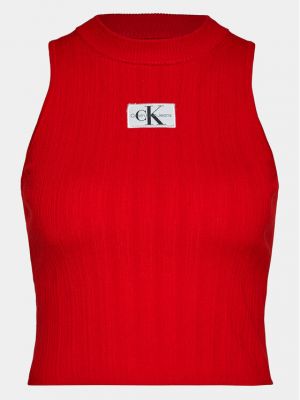 Плетен плетен топ slim Calvin Klein Jeans червено