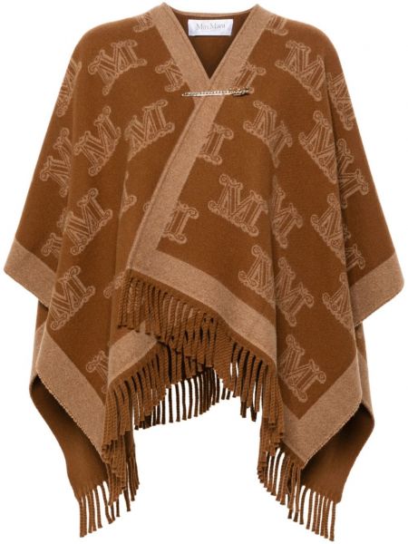 Poncho i uld med print Max Mara brun