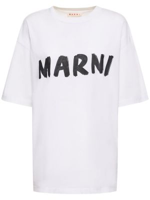 Памучна тениска с принт от джърси Marni бяло