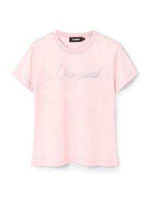 Тениска slim Desigual розово