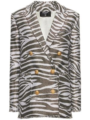 Oversized blazer z zebra vzorcem Balmain črna