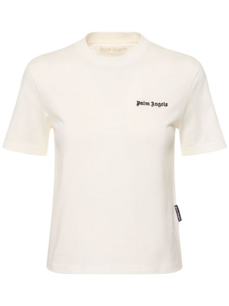Βαμβακερή μπλούζα με στενή εφαρμογή Palm Angels λευκό