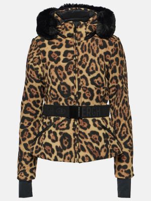 Leopardí lyžařská bunda s kožíškem s potiskem Goldbergh
