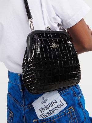 Usnjena nakupovalna torba Vivienne Westwood črna