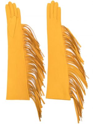 Kožené rukavice so strapcami Manokhi žltá