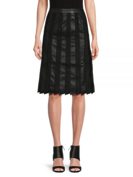 Плиссированная замшевая кожаная юбка из искусственной кожи Donna Karan черная