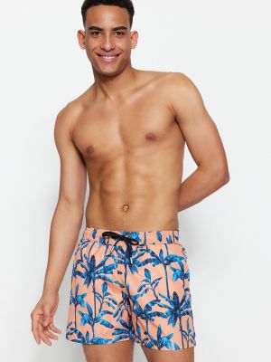 Pantaloni scurți cu imagine cu imprimeu tropical Trendyol portocaliu