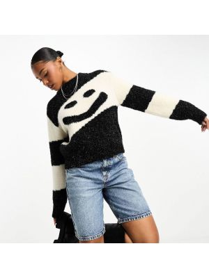 Джемпер Monki Knitted With Volume Sleeves, черный/белый