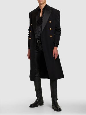 Cappotto di raso di lana oversize Balmain nero