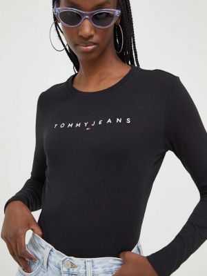 Bombažna majica z dolgimi rokavi z dolgimi rokavi Tommy Jeans črna