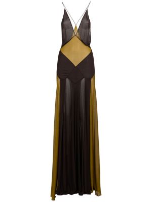 Sukienka długa z wiskozy Saint Laurent brązowa