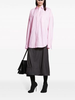 Koszula bawełniana w paski z nadrukiem Balenciaga różowa